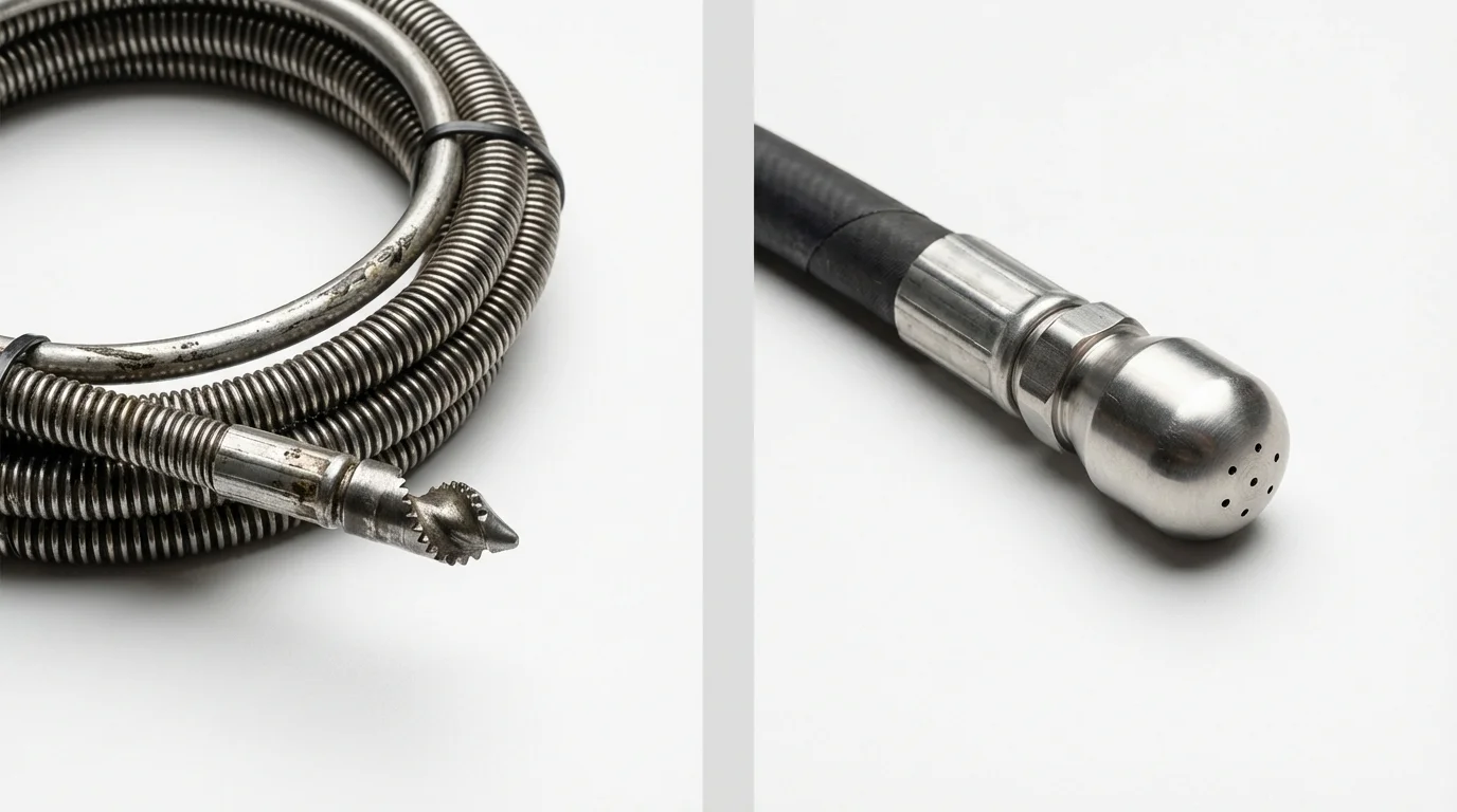Drain snake cable and hydro jetting nozzle used for drain cleaning in Marshallville, GA