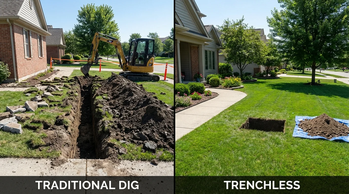 Trenchless sewer repair with minimal yard damage versus traditional excavation in Marshallville, GA